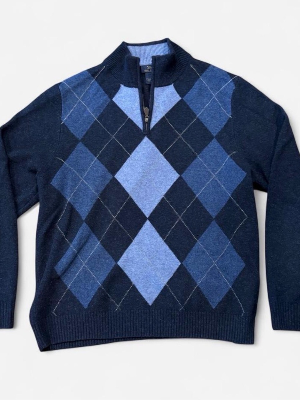 Men's Brooks Brothers Navy & Blue Argyle Quarter-Zip Sweater